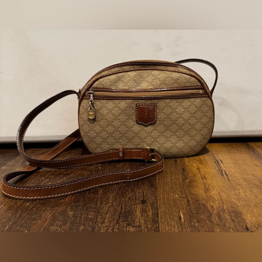 Celine Monogram Brown and Tan Crossbody Bag with Adjustable Strap